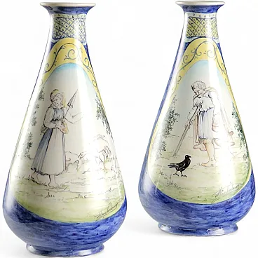 Pair of hand painted vases, 20th century