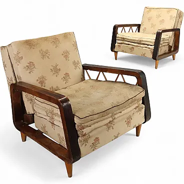 Psir of armchairs with wooden armrests, mid-20th century