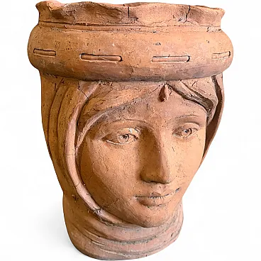 Vaso testa di Moro in terracotta tradizionale artigianale, anni '30