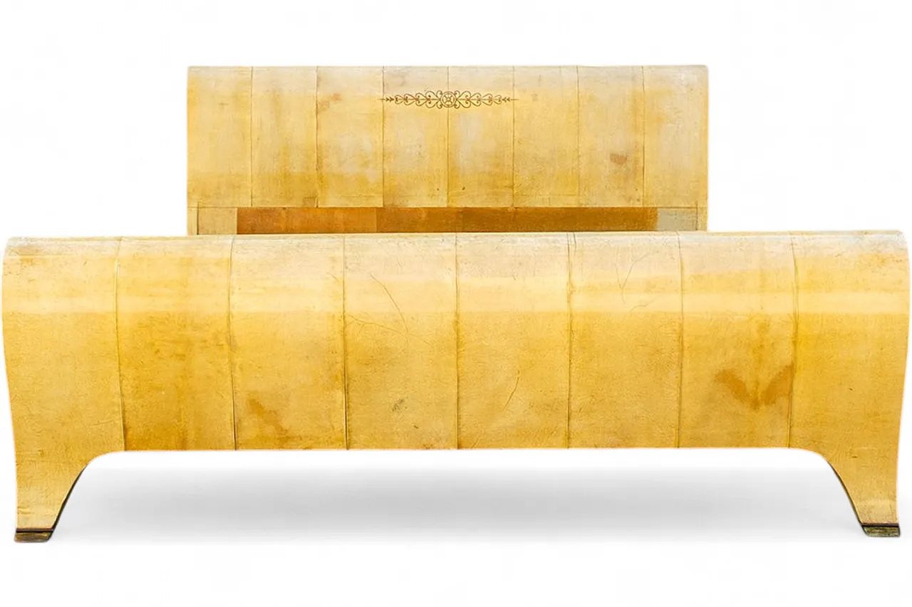 Wooden parchment and brass bed, 1940s 8