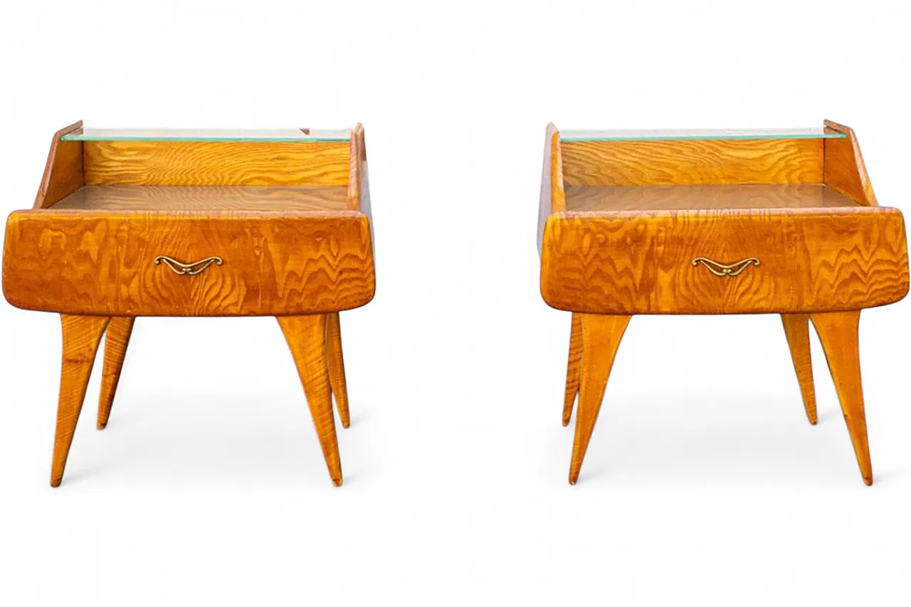 Coppia di comodini in legno e vetro, anni '50 6