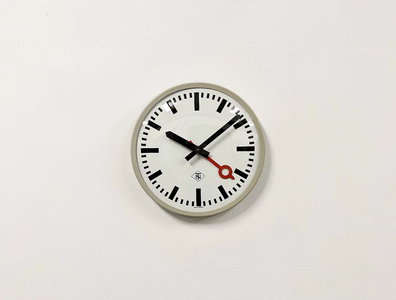 Grey Industrial Wall Clock from TN, 1960s 2