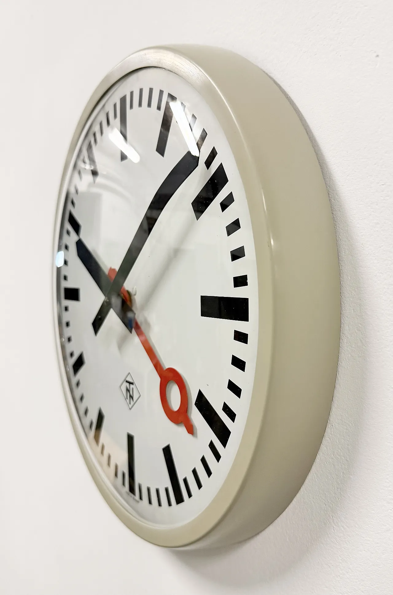 Grey Industrial Wall Clock from TN, 1960s 4