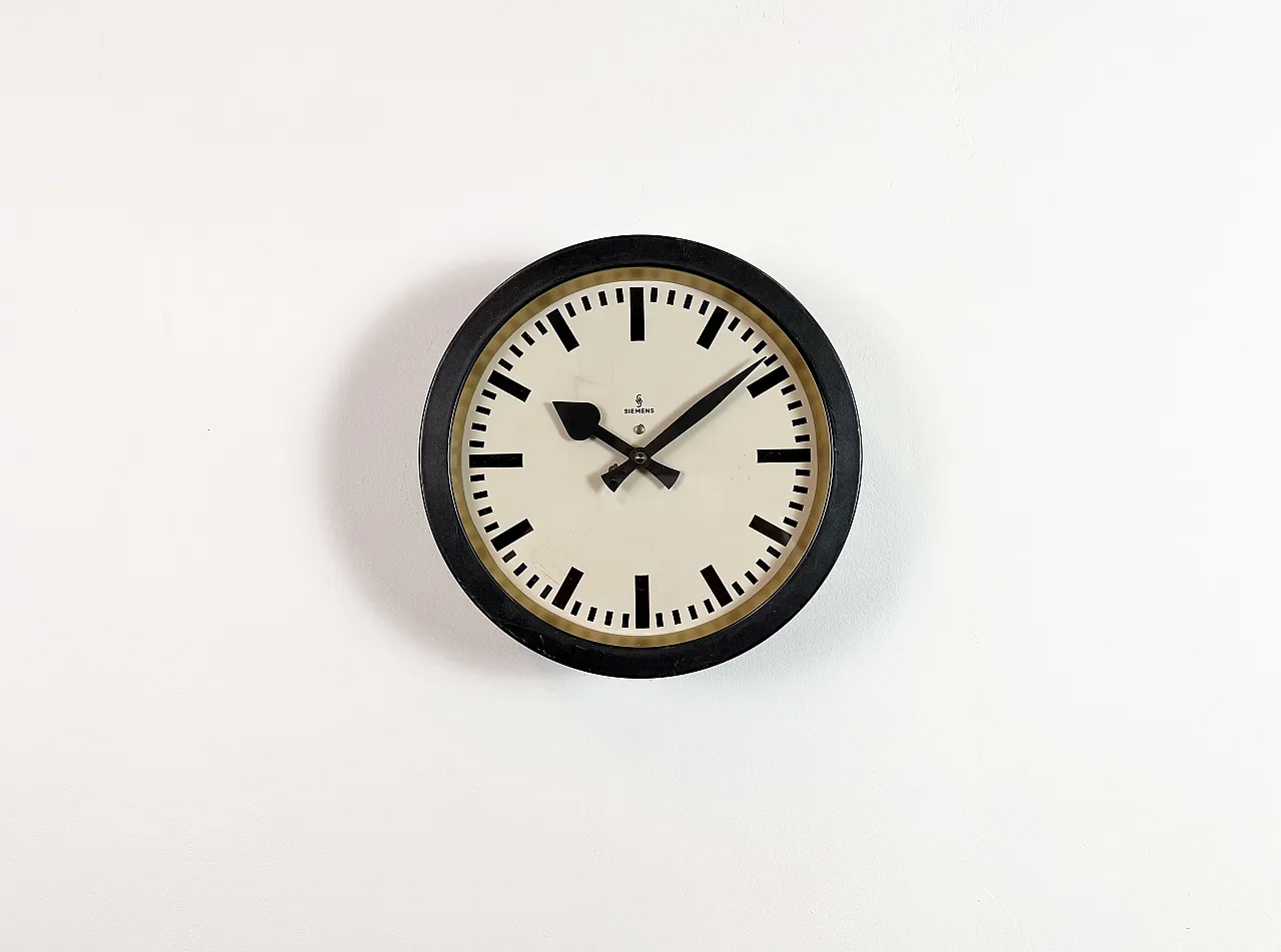 Black Industrial Factory Wall Clock from Siemens, 1950s 2
