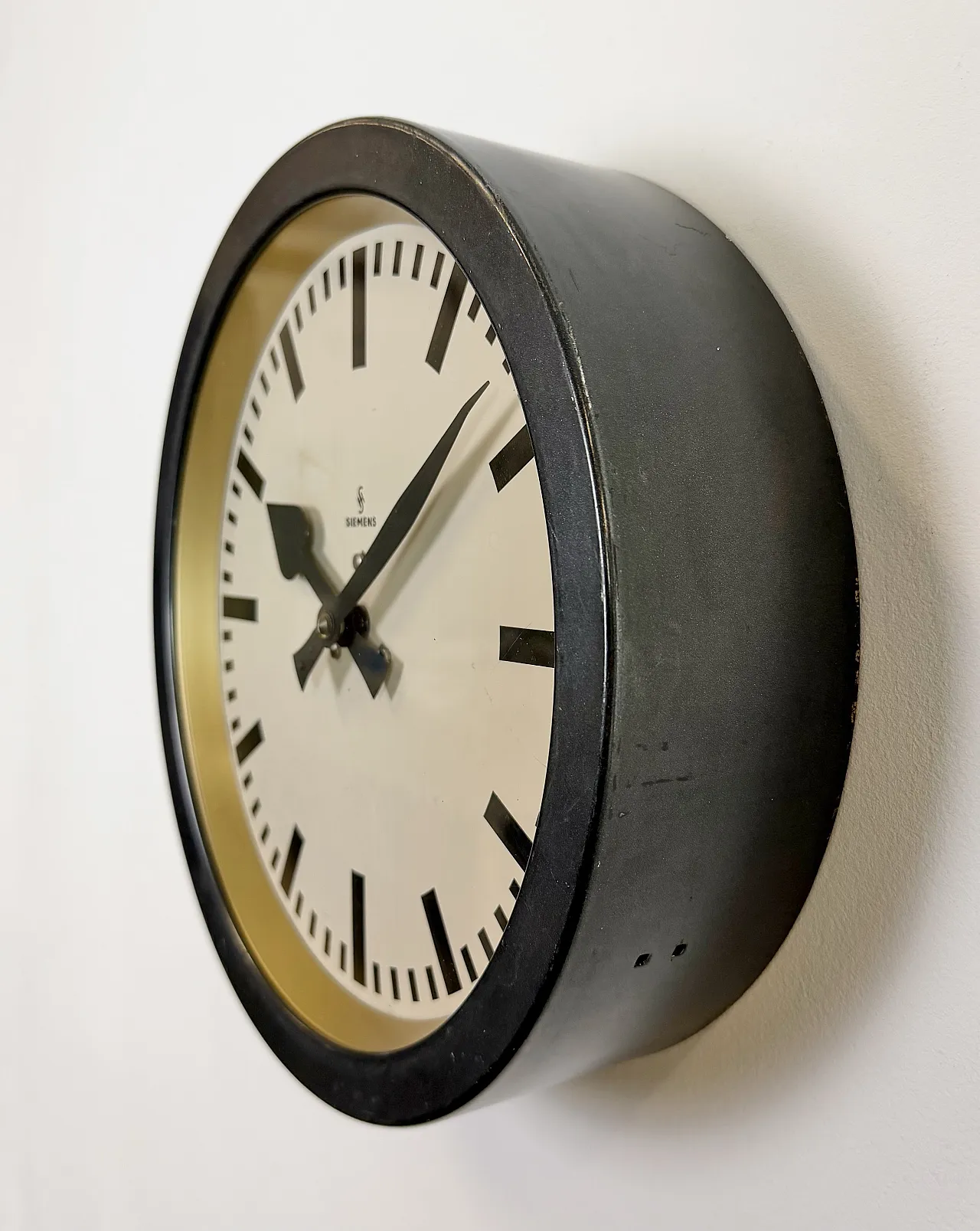 Black Industrial Factory Wall Clock from Siemens, 1950s 4
