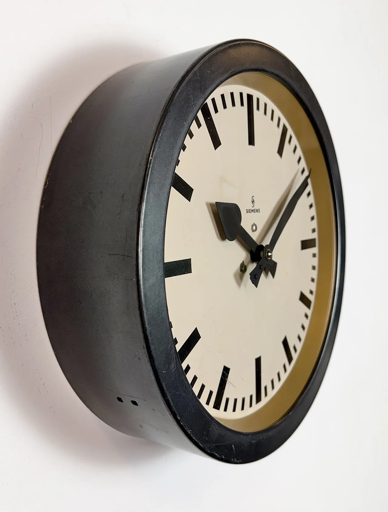 Black Industrial Factory Wall Clock from Siemens, 1950s 5