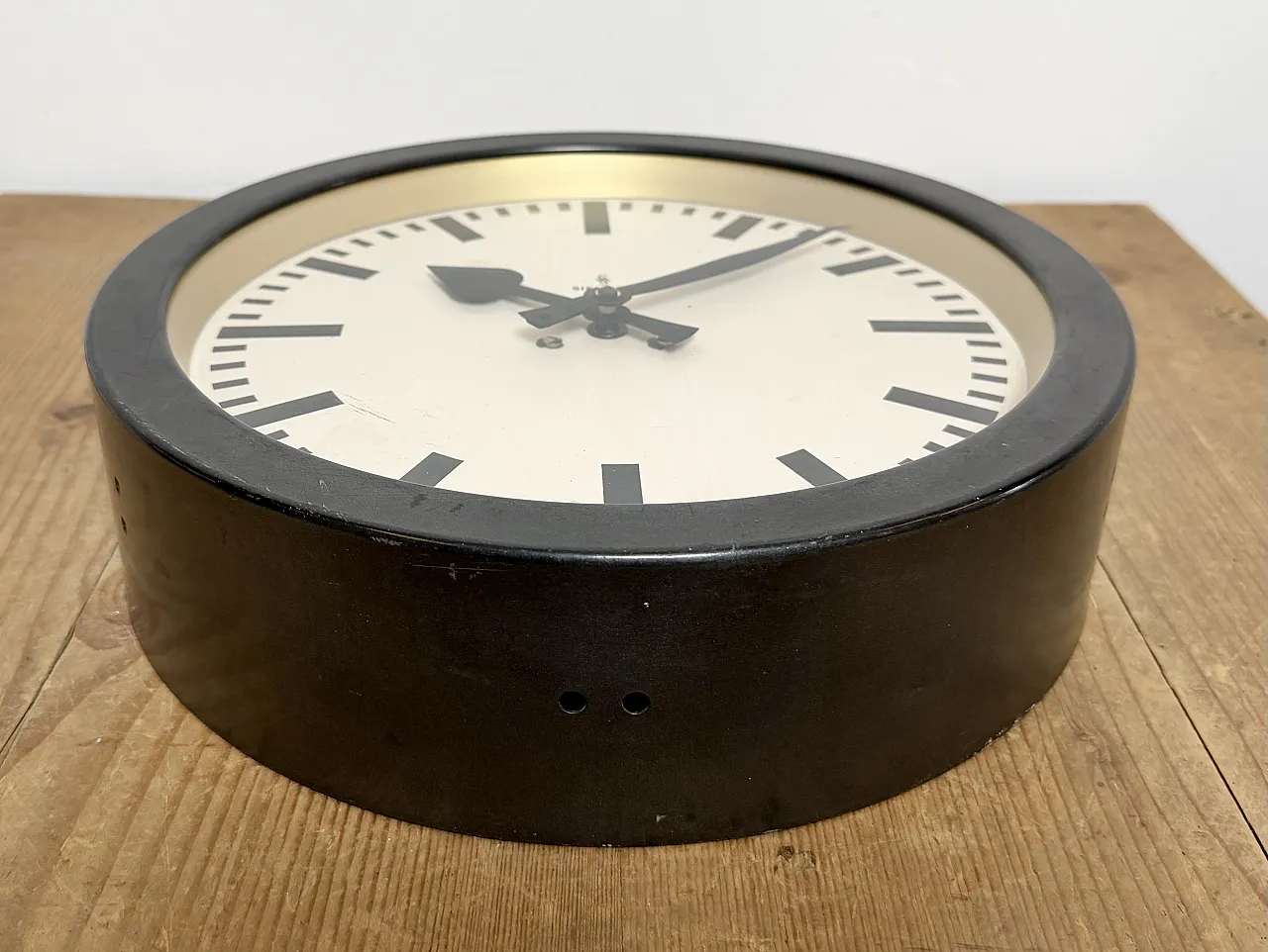 Black Industrial Factory Wall Clock from Siemens, 1950s 8