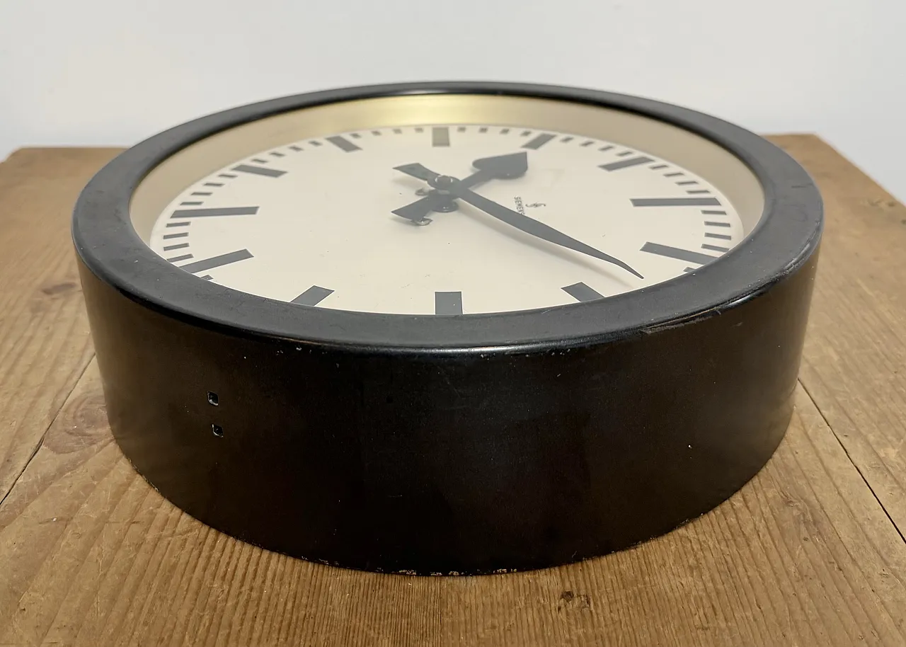 Black Industrial Factory Wall Clock from Siemens, 1950s 12