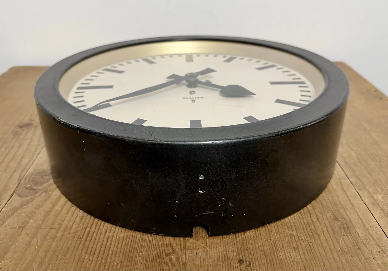 Black Industrial Factory Wall Clock from Siemens, 1950s 13