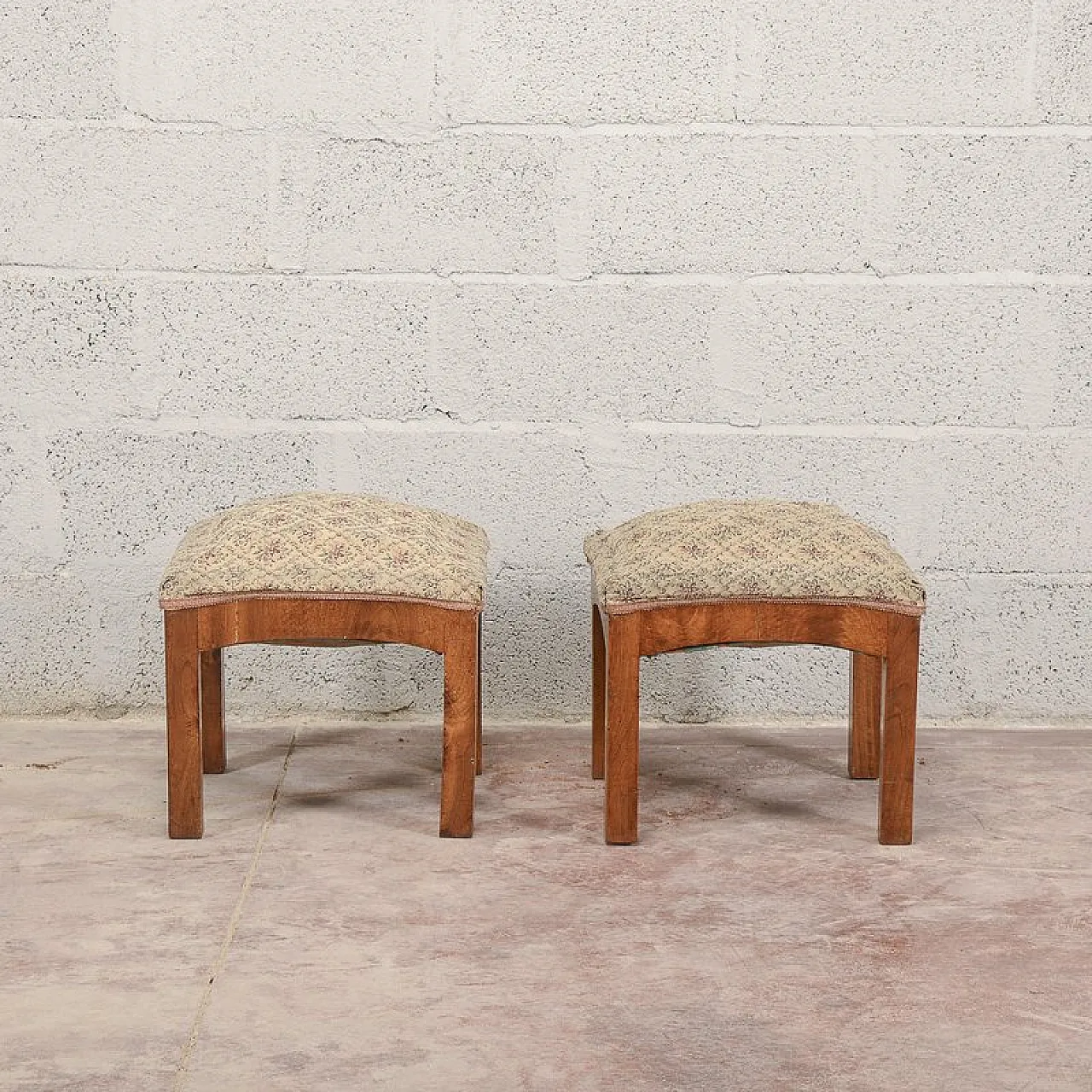 Pair of Art Deco stools in walnut, mid-20th century 1