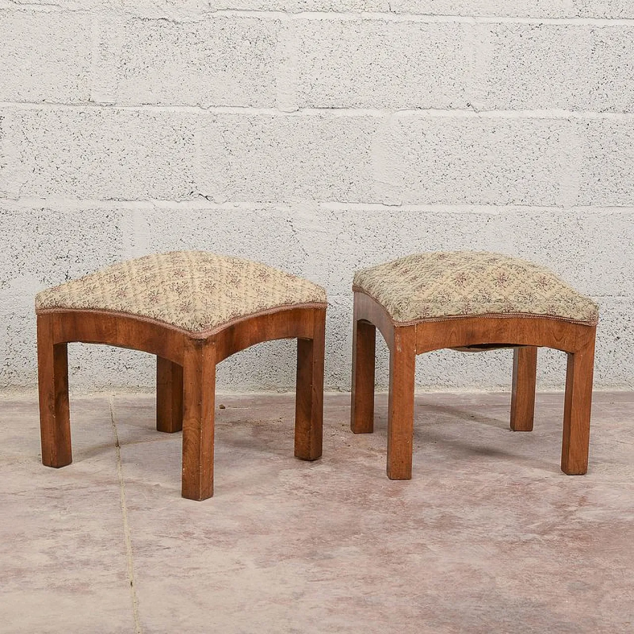 Pair of Art Deco stools in walnut, mid-20th century 2