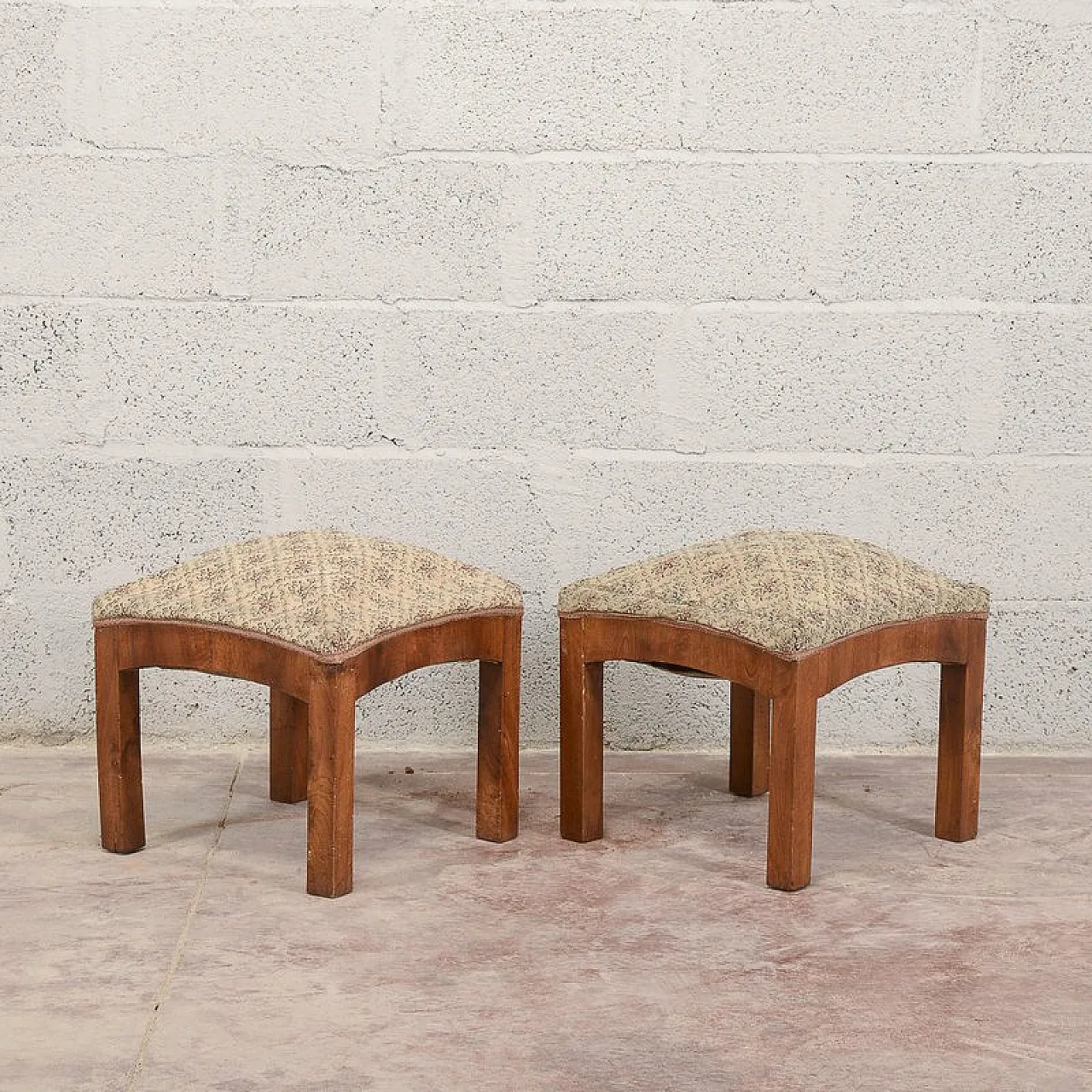 Pair of Art Deco stools in walnut, mid-20th century 5