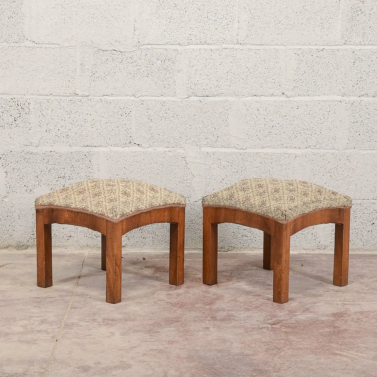 Pair of Art Deco stools in walnut, mid-20th century 6