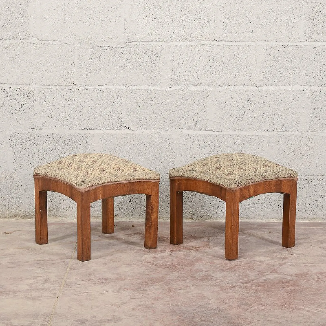 Pair of Art Deco stools in walnut, mid-20th century 7