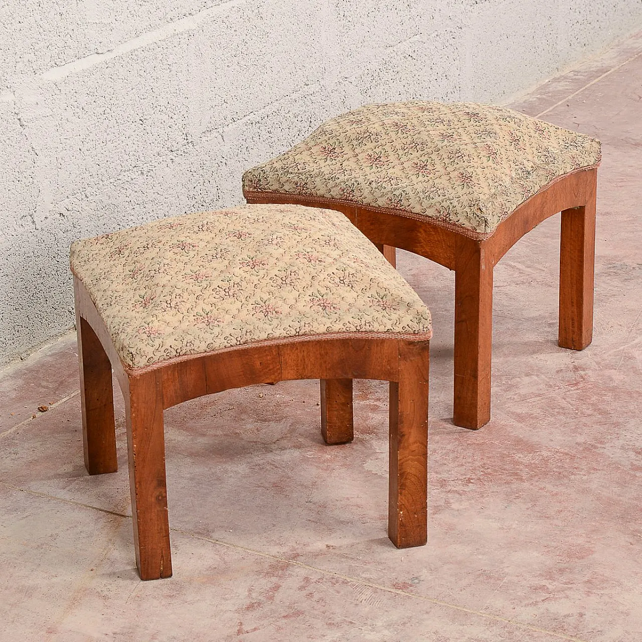 Pair of Art Deco stools in walnut, mid-20th century 9