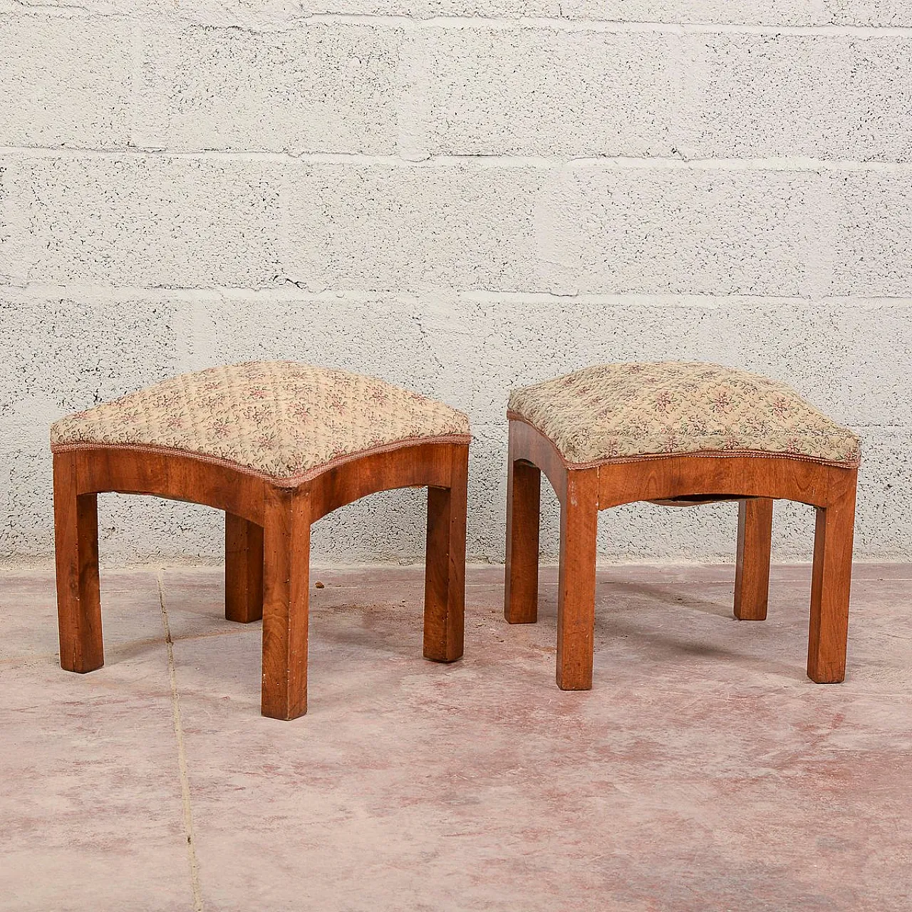 Pair of Art Deco stools in walnut, mid-20th century 11