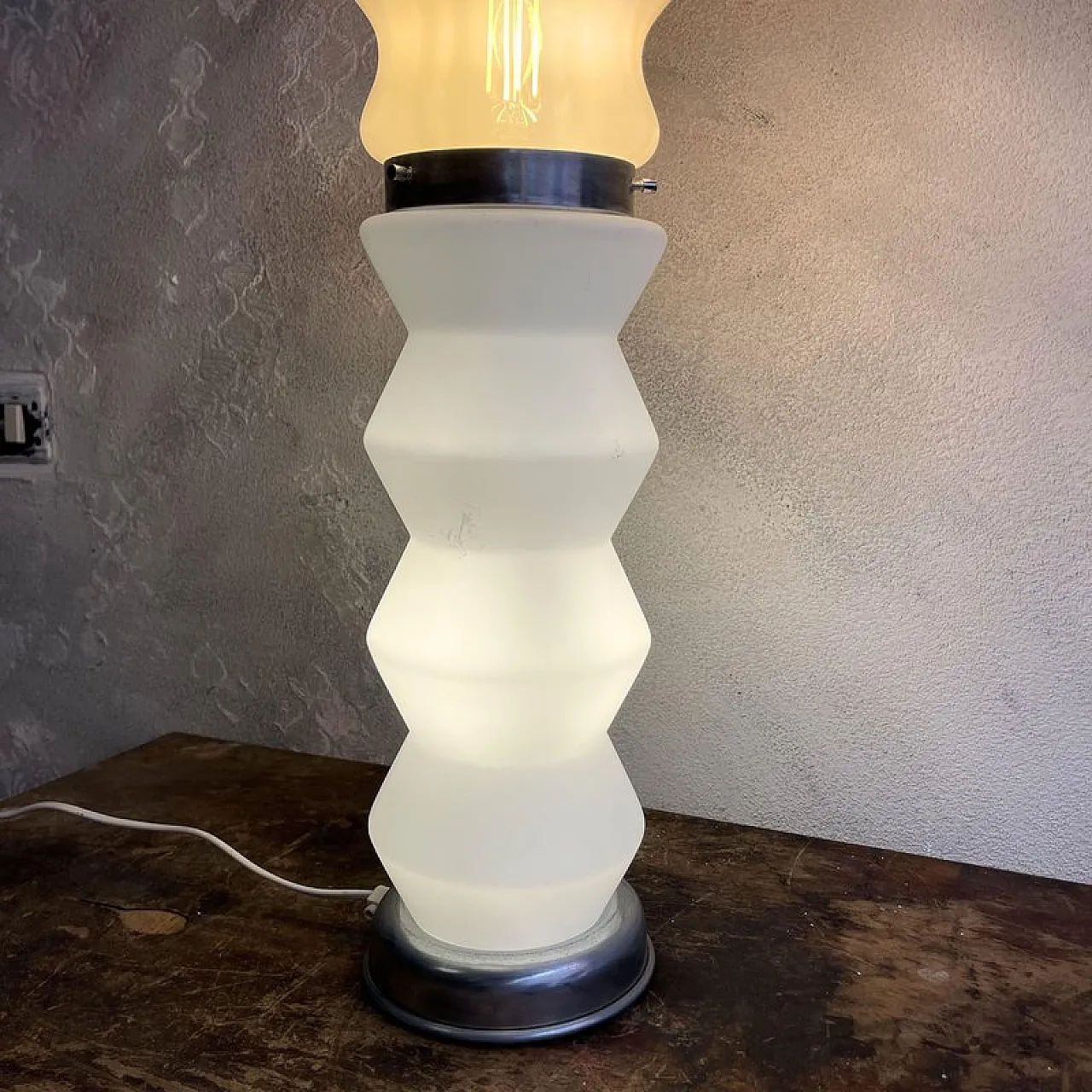 Murano and opal glass table lamp attributed to Mazzega, 1980s 5
