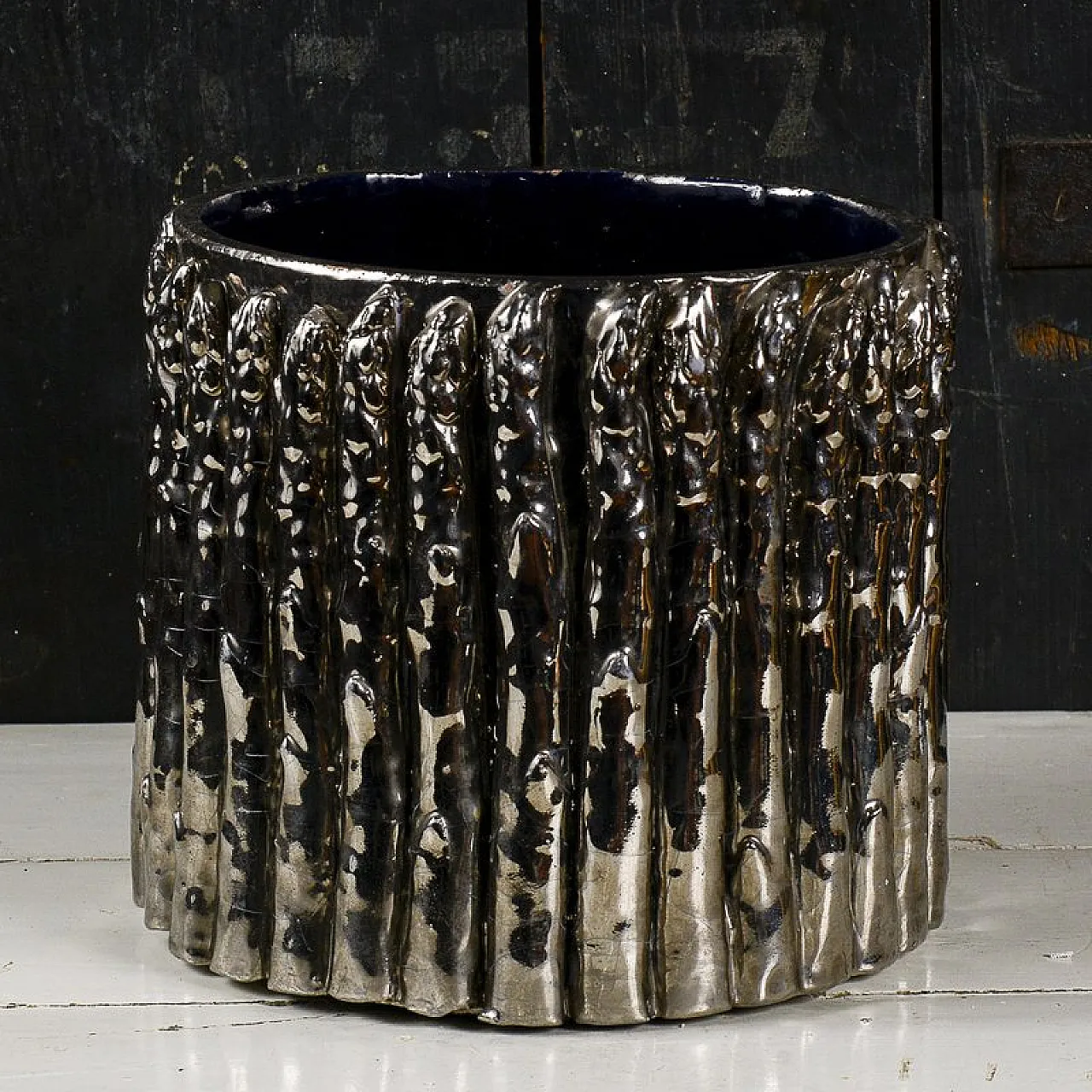 Terracotta plant pot with silver asparagus, 20th century 2