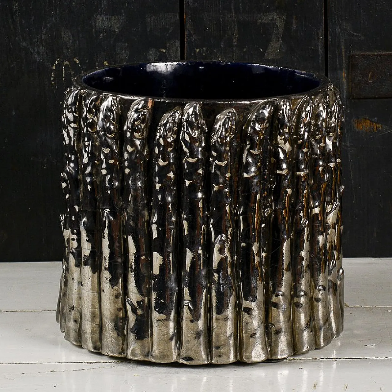 Terracotta plant pot with silver asparagus, 20th century 3
