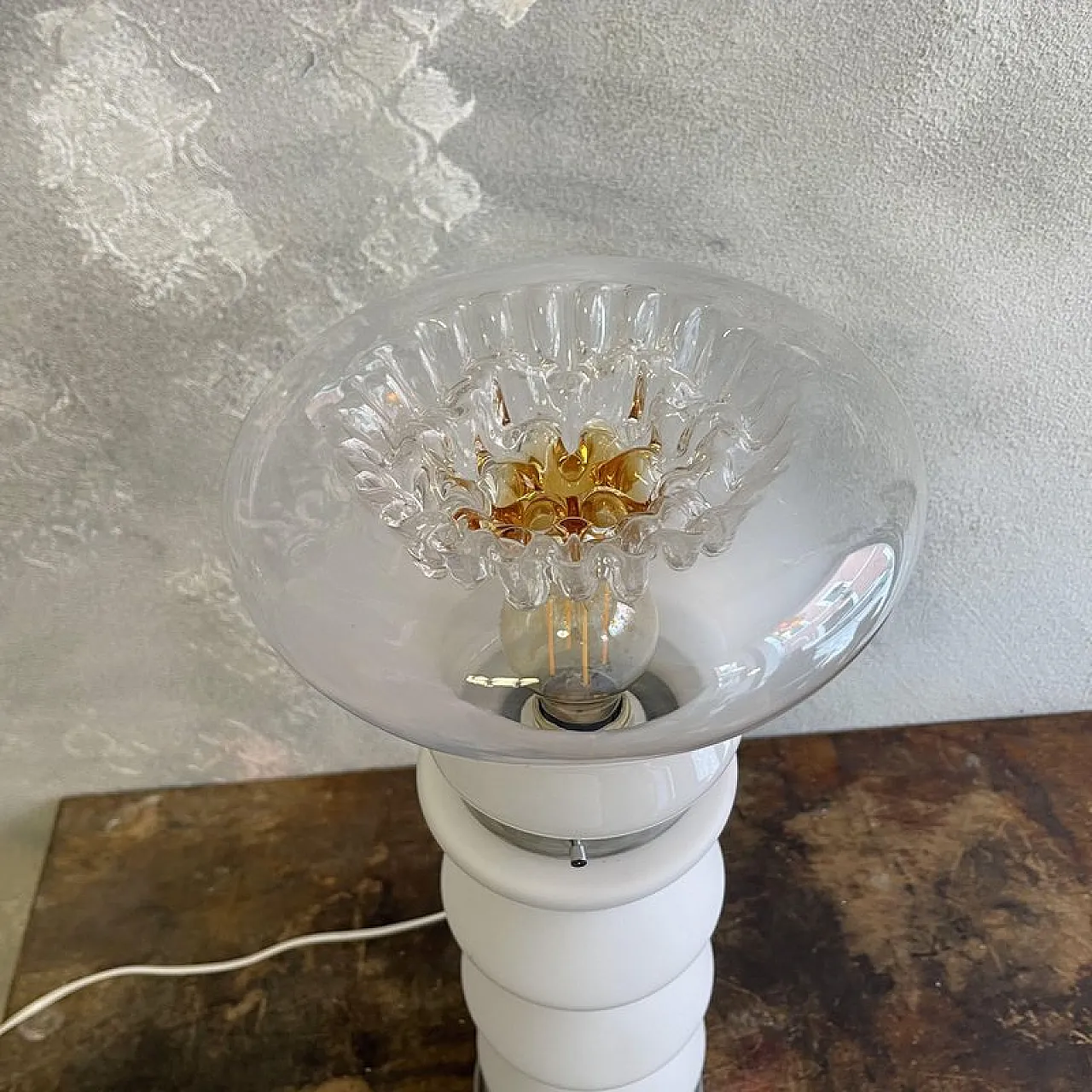 Murano and opal glass table lamp attributed to Mazzega, 1980s 8