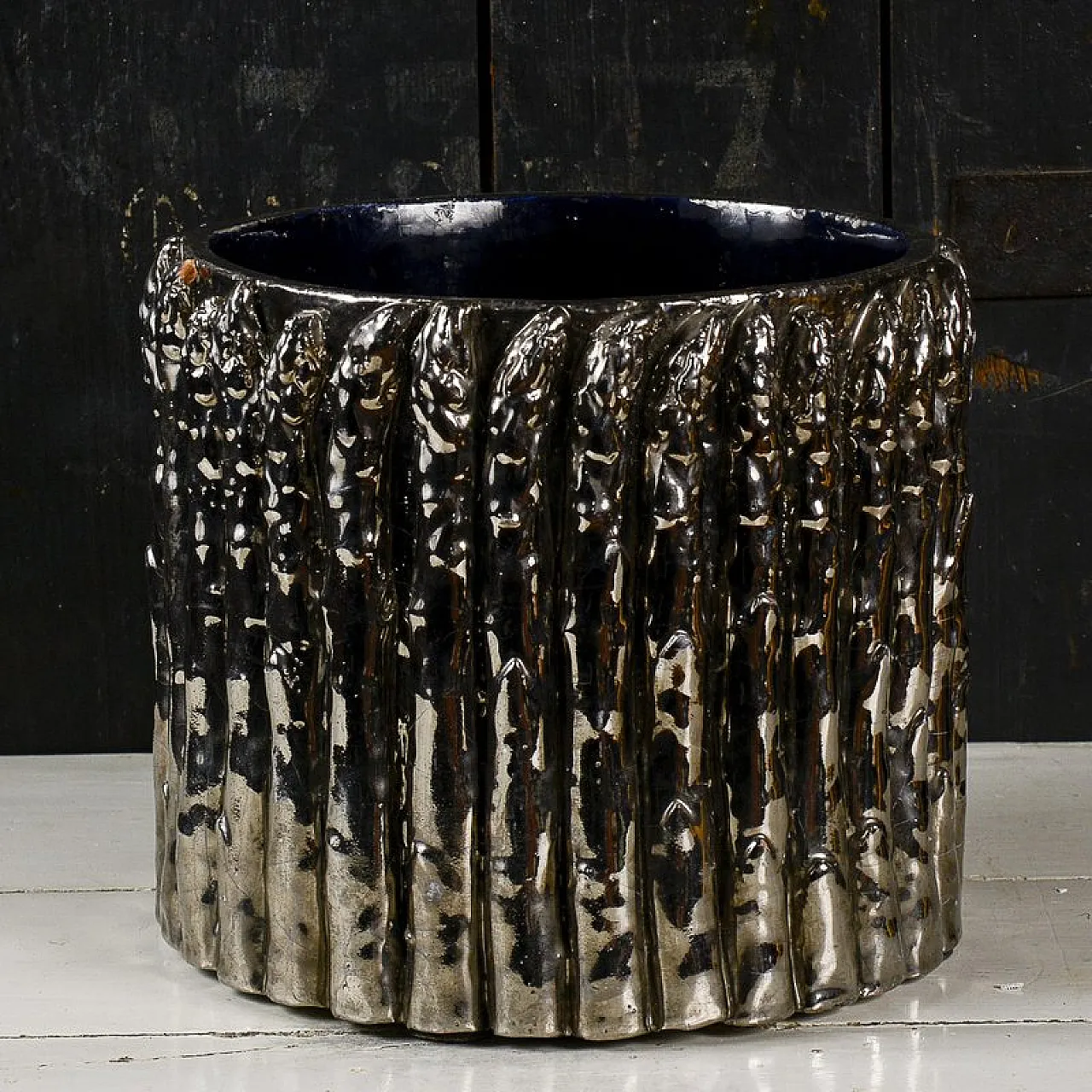 Terracotta plant pot with silver asparagus, 20th century 4