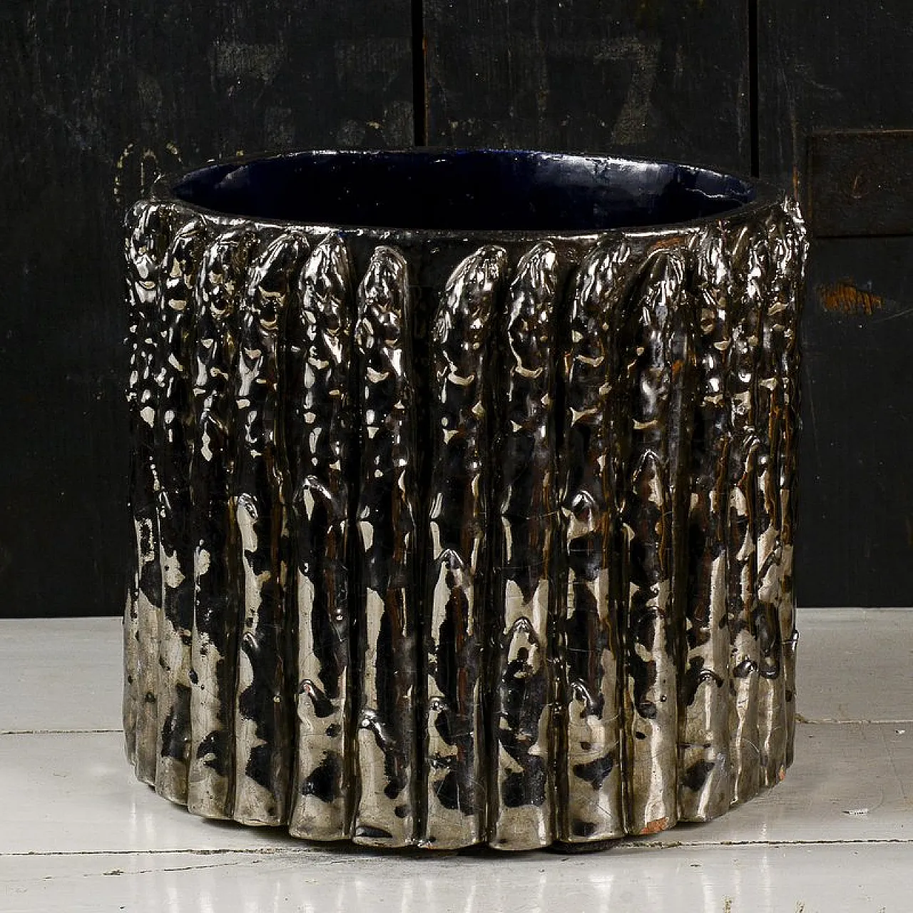 Terracotta plant pot with silver asparagus, 20th century 5