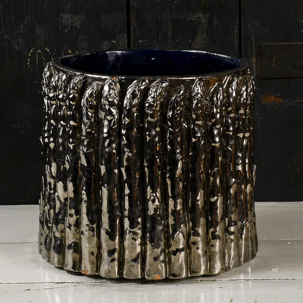 Terracotta plant pot with silver asparagus, 20th century 6