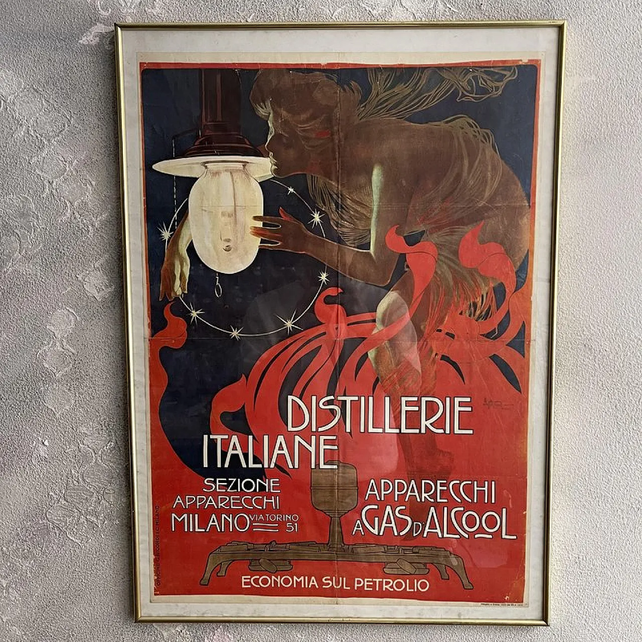 Framed advertising lithograph poster from Distillerie Italiane, 1970s 1