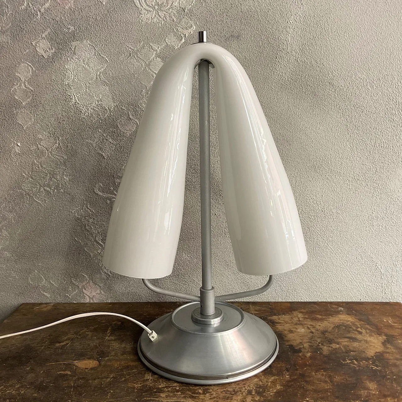 Lamp with curved opal glass shade attributed to Mazzega, 1980s 1
