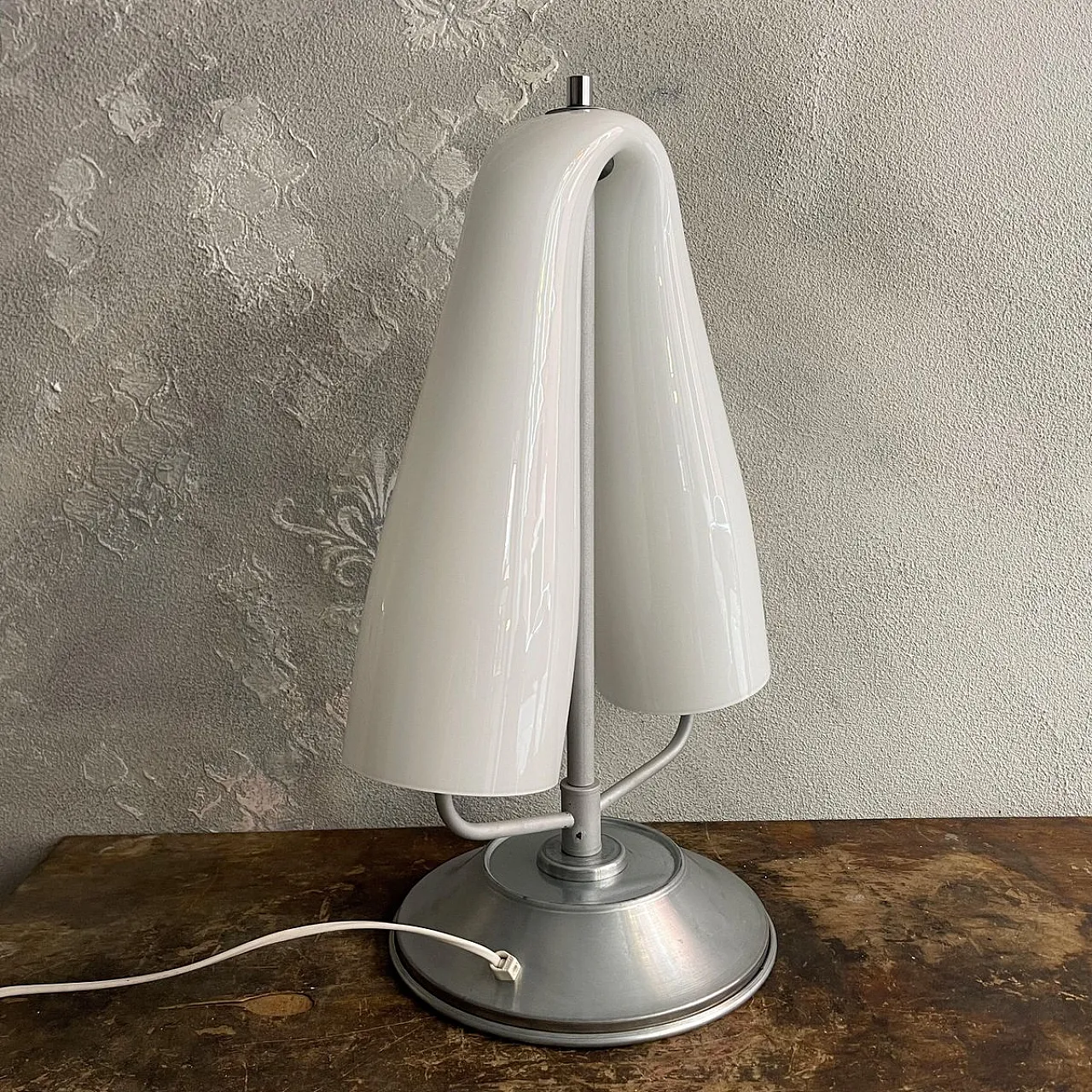 Lamp with curved opal glass shade attributed to Mazzega, 1980s 3