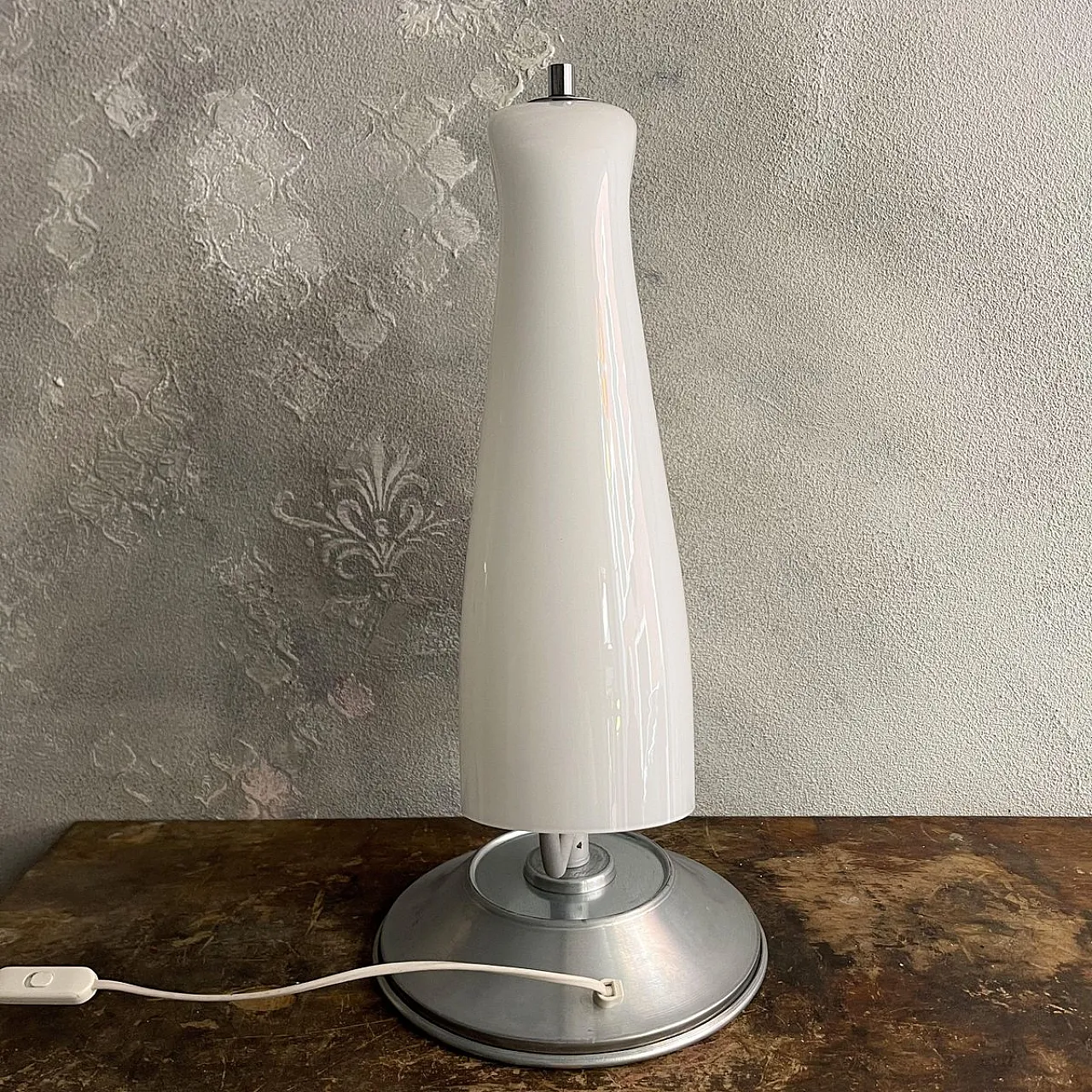 Lamp with curved opal glass shade attributed to Mazzega, 1980s 4