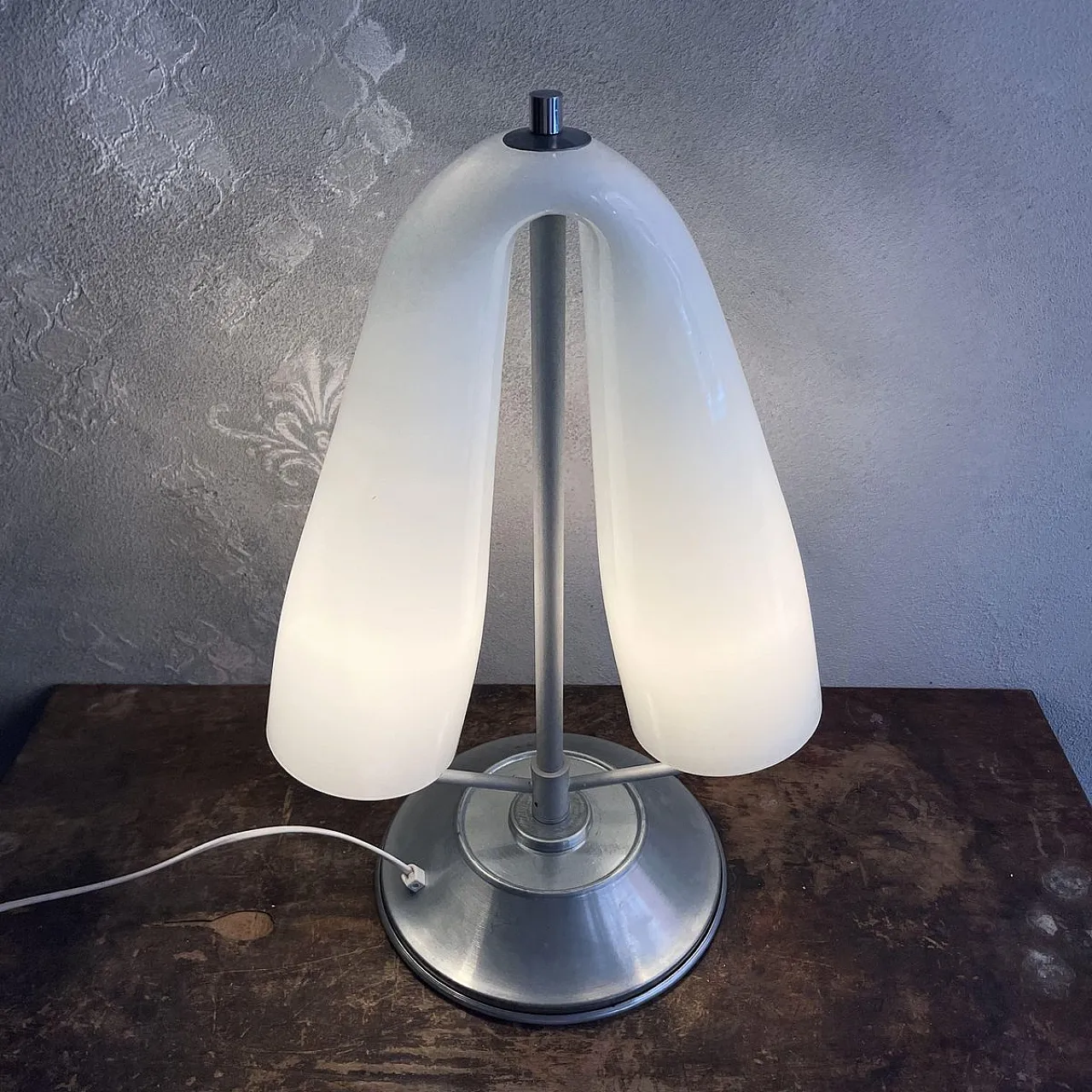 Lamp with curved opal glass shade attributed to Mazzega, 1980s 6