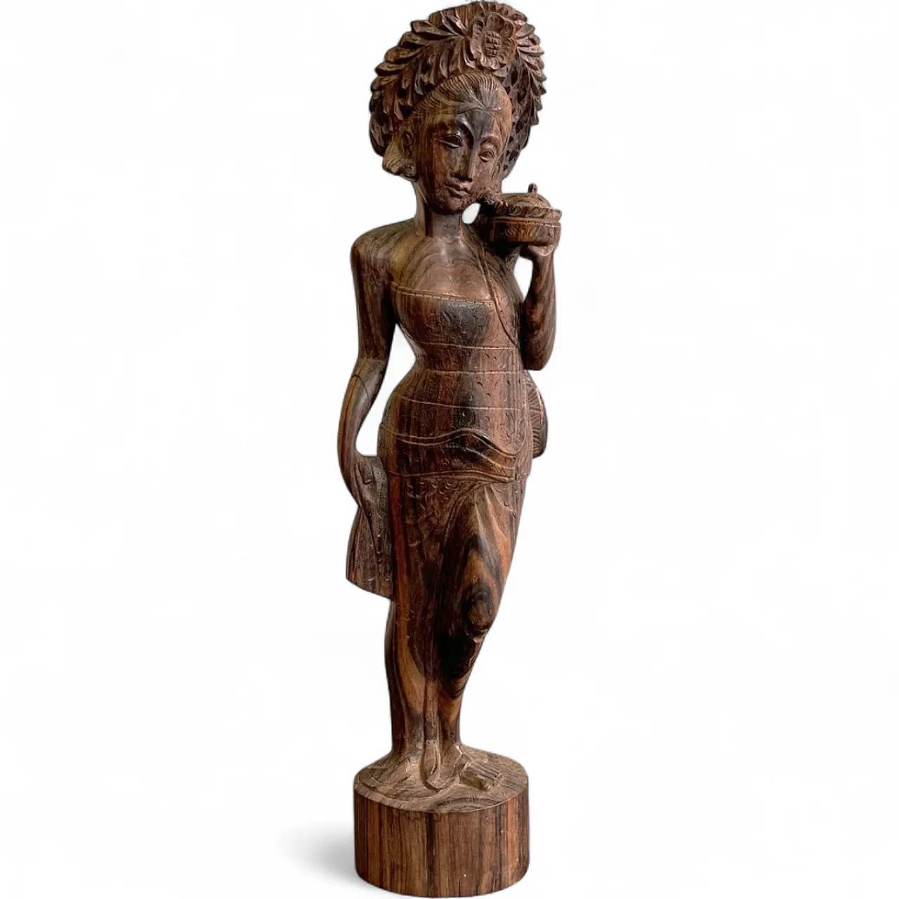 Balinese woman on hand-carved mahogany, sculpture, 1960s 9