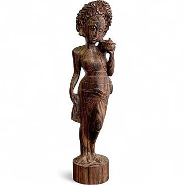 Balinese woman on hand-carved mahogany, sculpture, 1960s