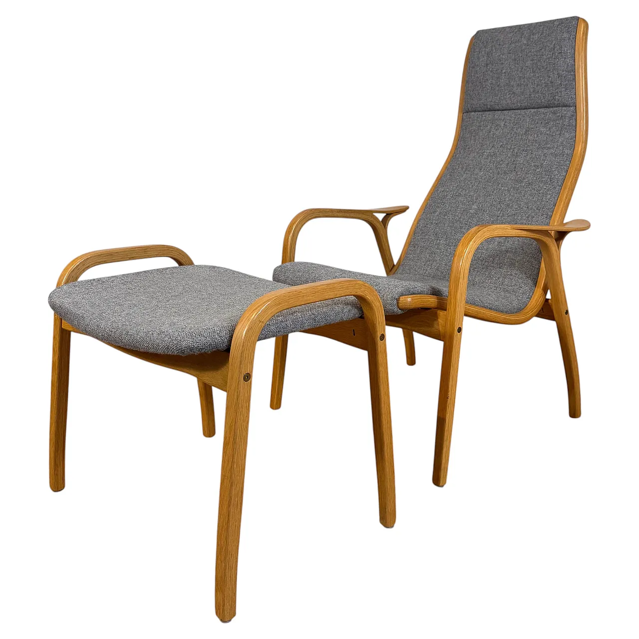 Poltrona Lamino di Yngve Ekström in legno e tessuto grigio, anni ’60 1
