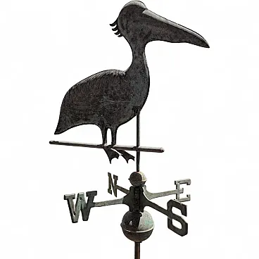 Italian wind vane from the early 1900s in copper with three-dimensional pelican