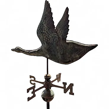 Three-dimensional copper wind vane from the early 1900s with a swan in flight
