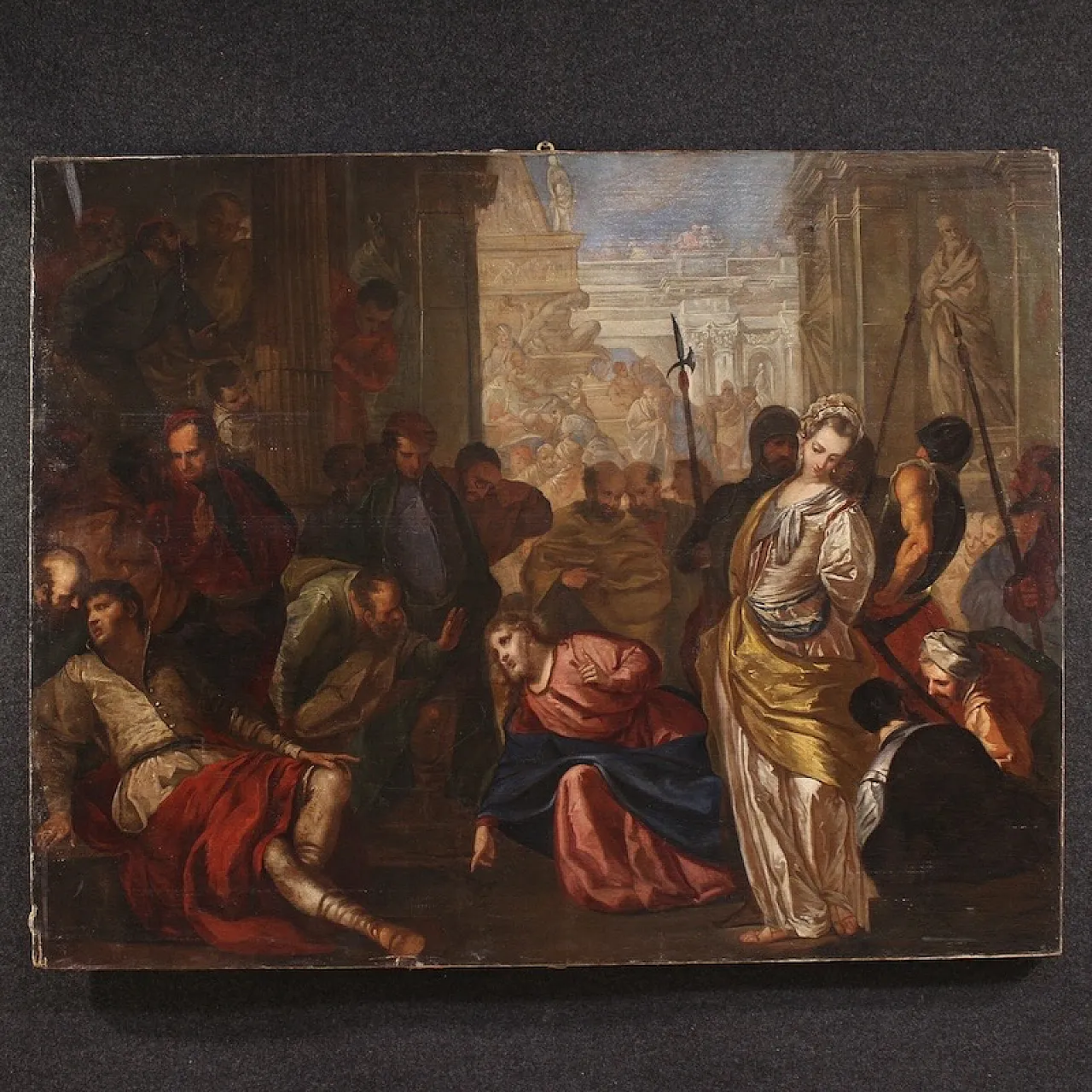 Venetian painting, Christ and the adulteress, 16th century 2