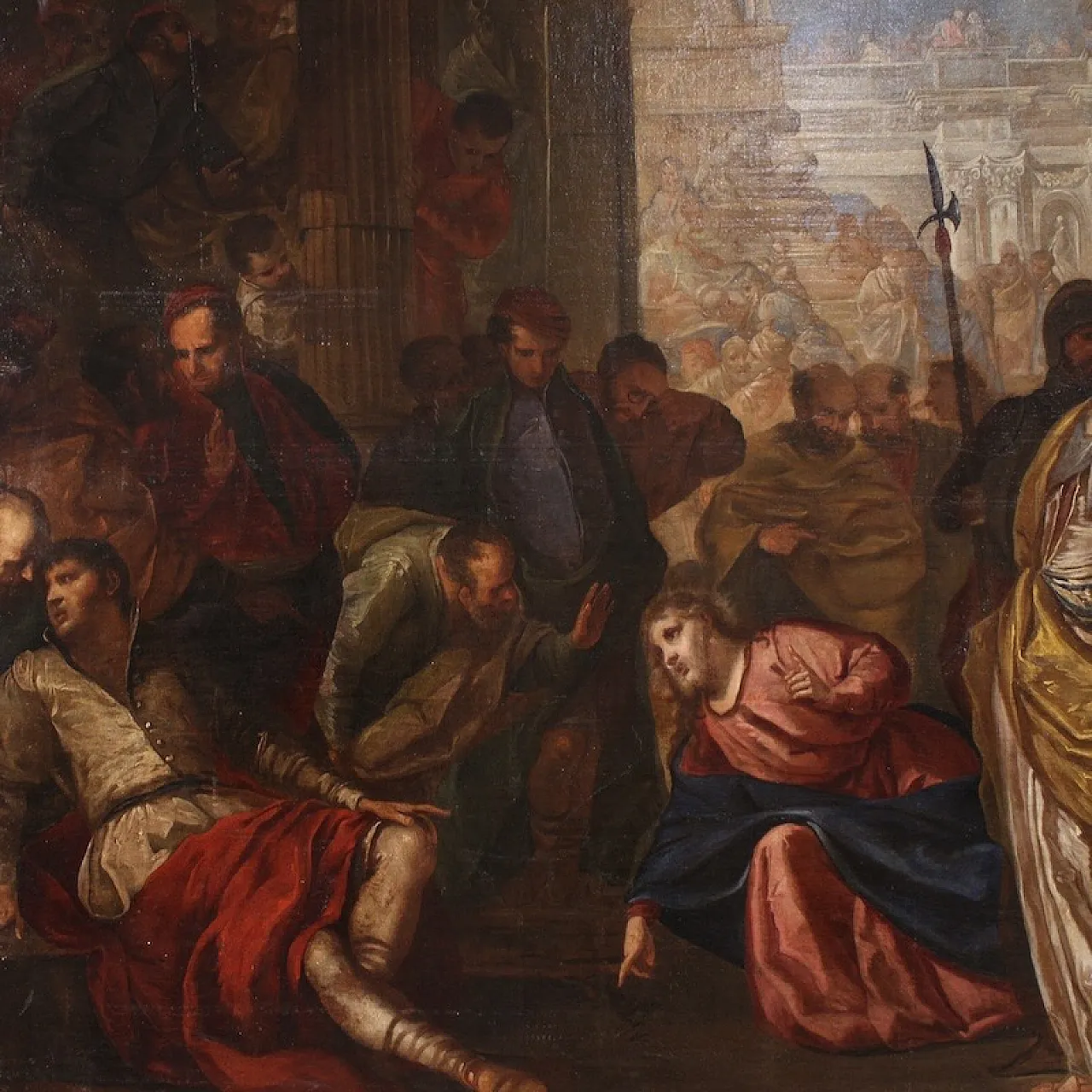 Venetian painting, Christ and the adulteress, 16th century 4