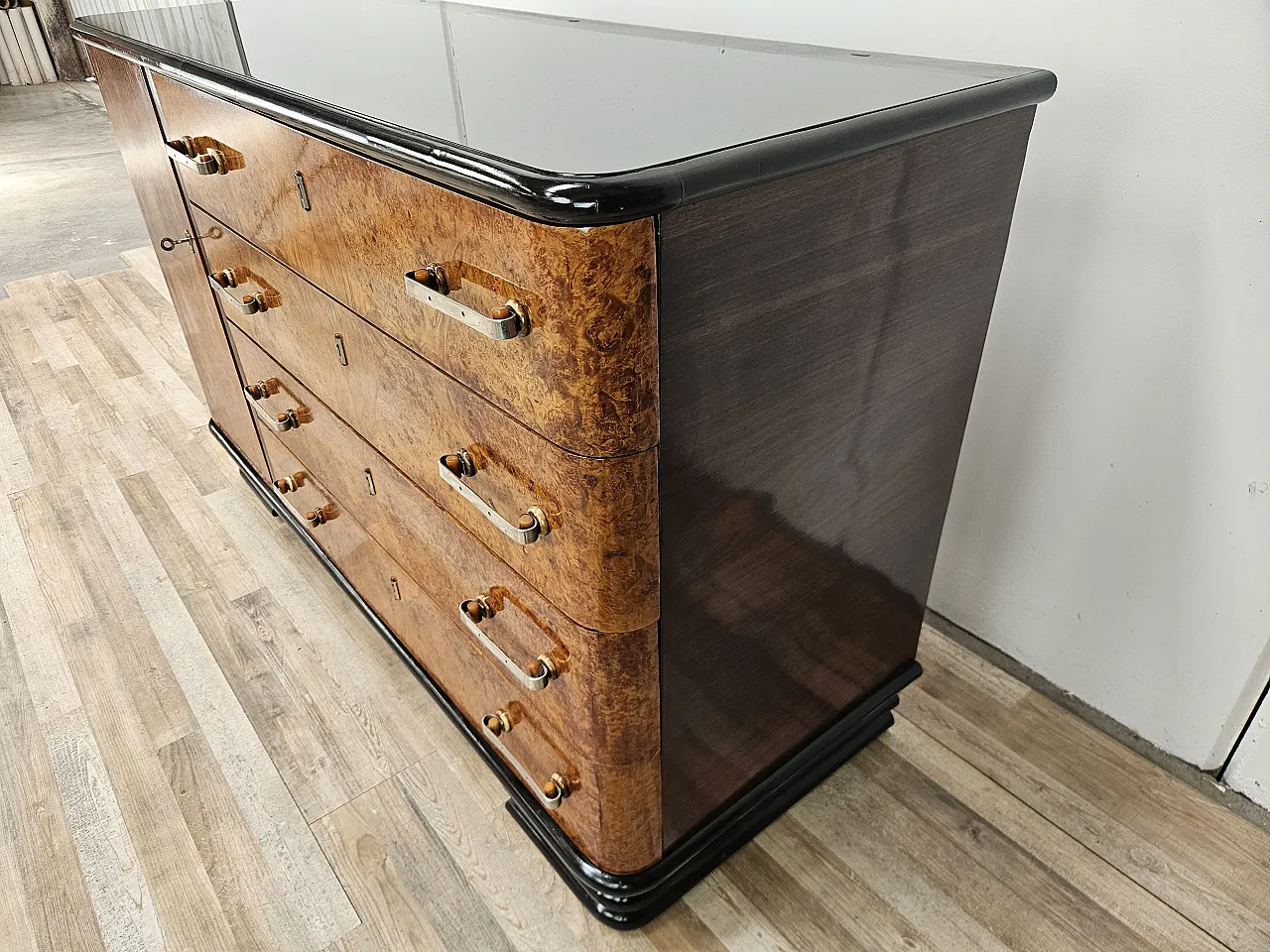 Art Decò sideboard in briar and lacquered wood, 1950s 2