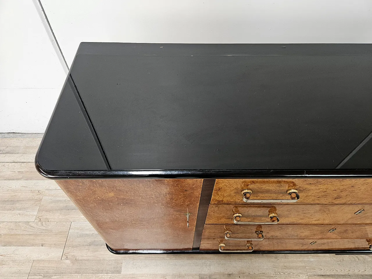 Art Decò sideboard in briar and lacquered wood, 1950s 4