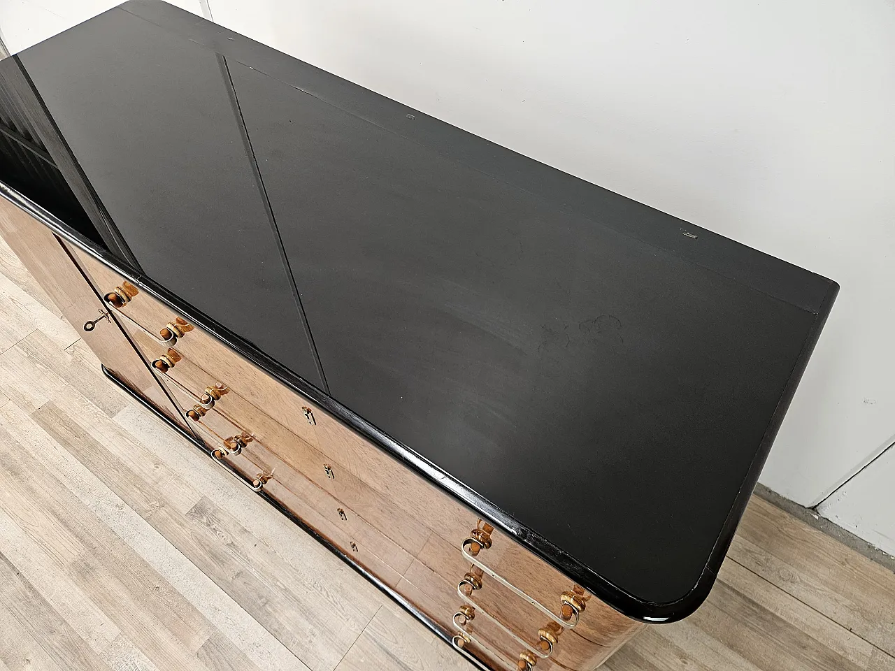 Art Decò sideboard in briar and lacquered wood, 1950s 6