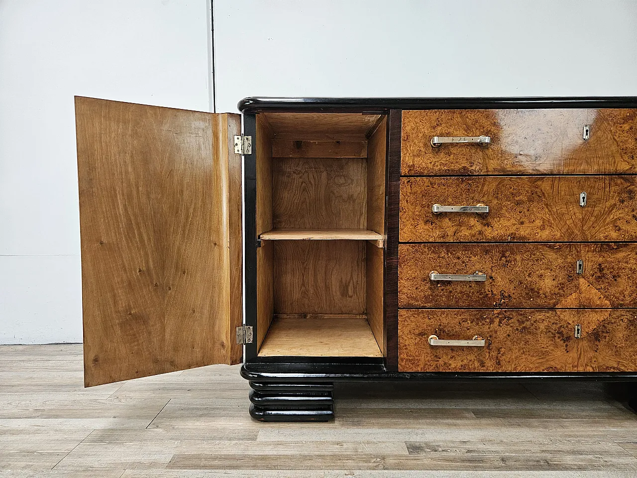 Art Decò sideboard in briar and lacquered wood, 1950s 12