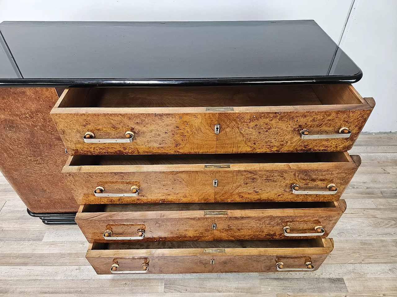 Art Decò sideboard in briar and lacquered wood, 1950s 18
