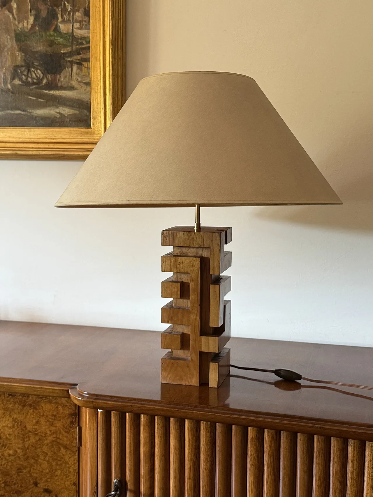 Hollywood Regency wooden table lamp, France 1970 2