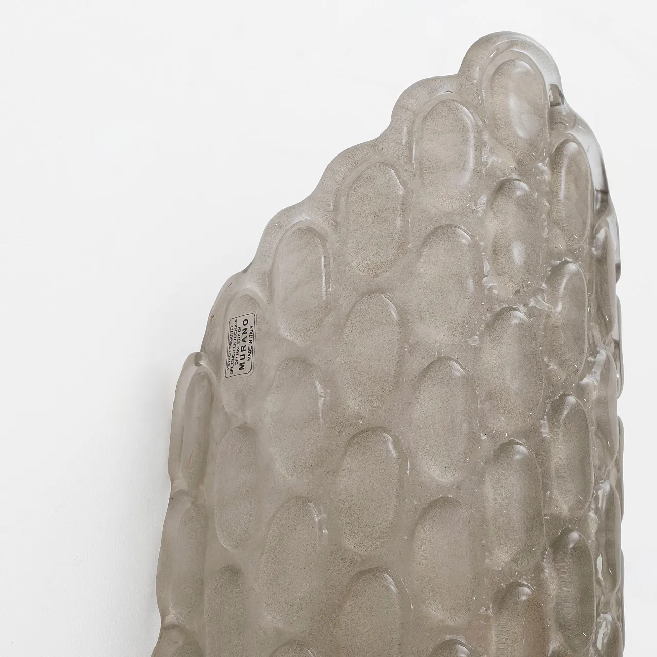 Pair of wall sconces in smoked Murano glass with relief, 2000s 4