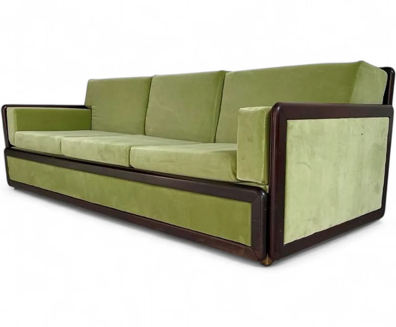 Sculptural 3 seater sofa green velvet, 1960s 5