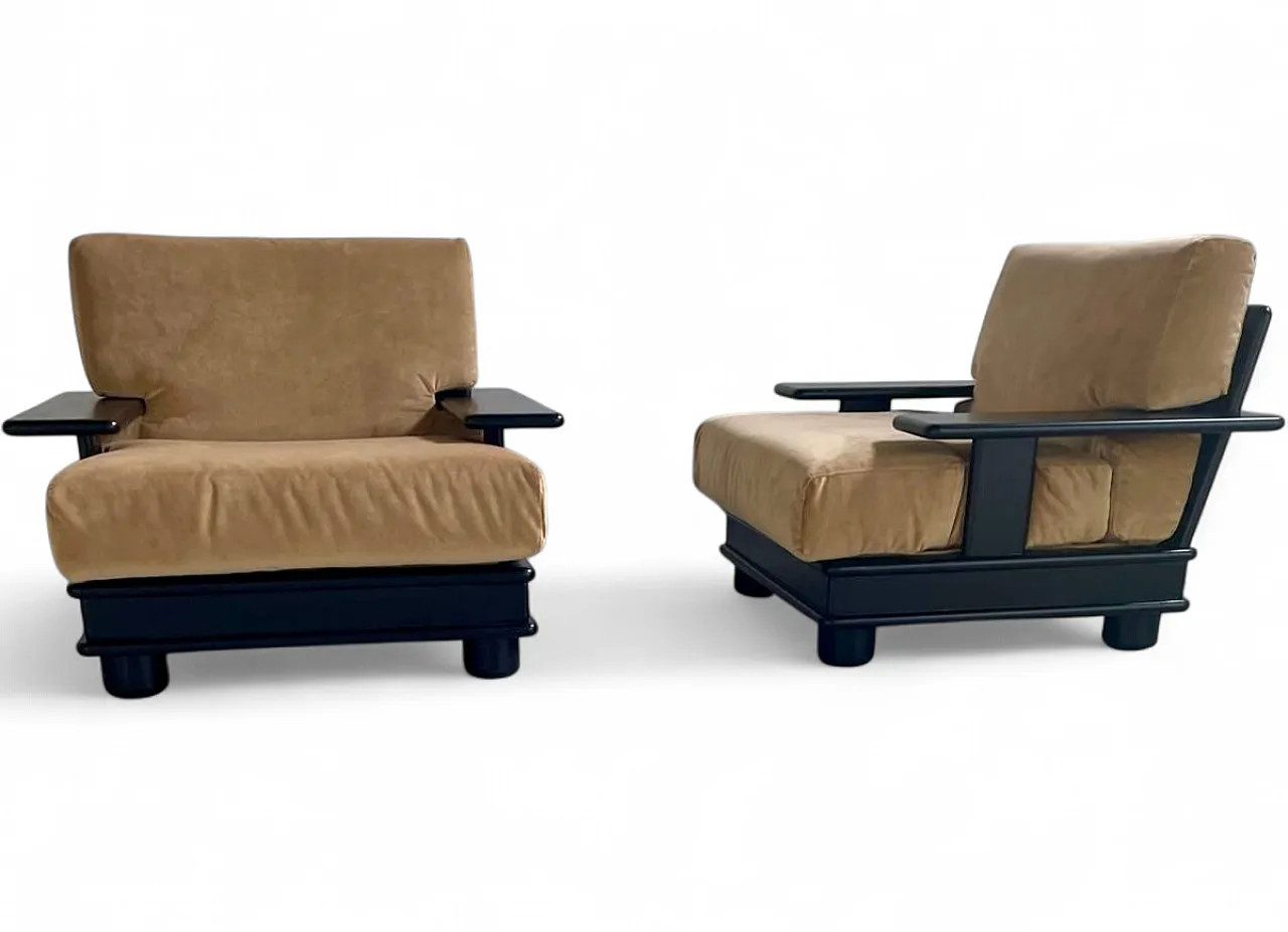 3 Seater Sofa Set with 2 armchairs in wood and velvet, 1970s 10