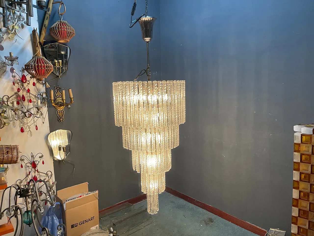 Large Murano glass chandelier, Italy, 1980s 16
