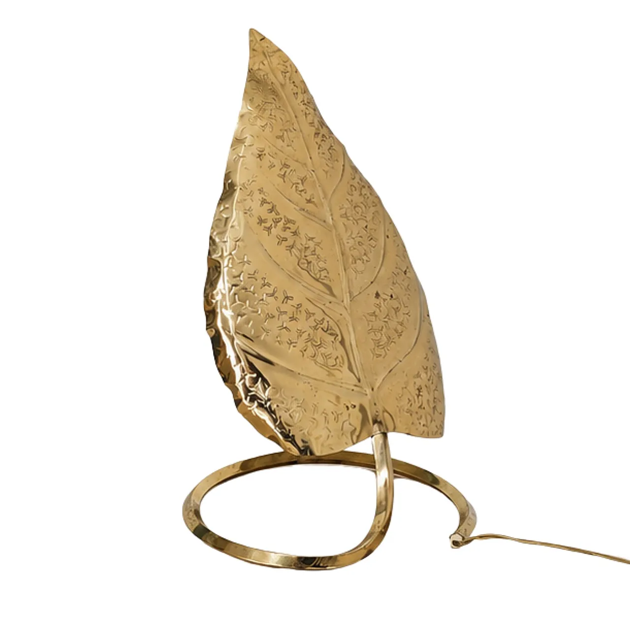 Tommaso Barbi style leaf-shaped brass lamp, Italy, 70s 6